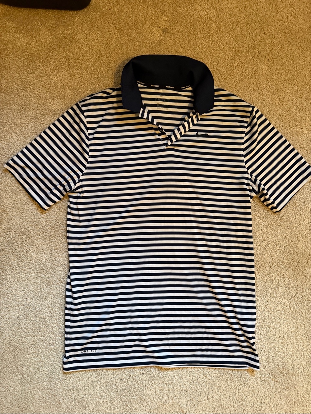 Nike Men's Navy and White Striped Polo